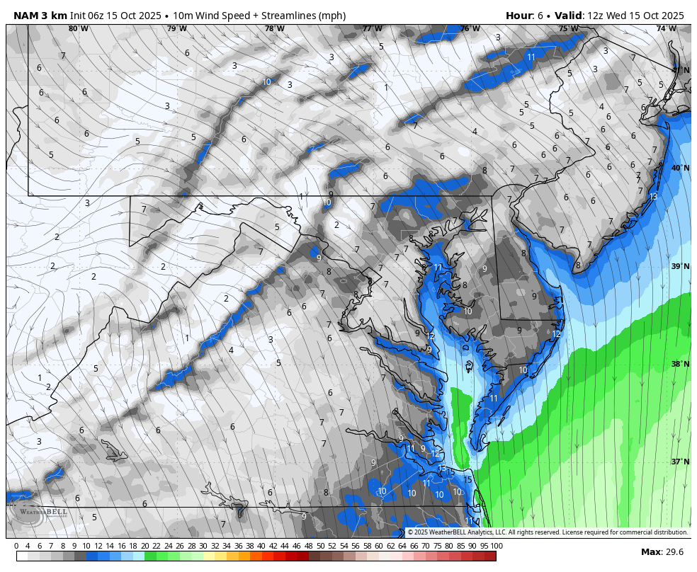 October 15 weather wind forecast Wednesday