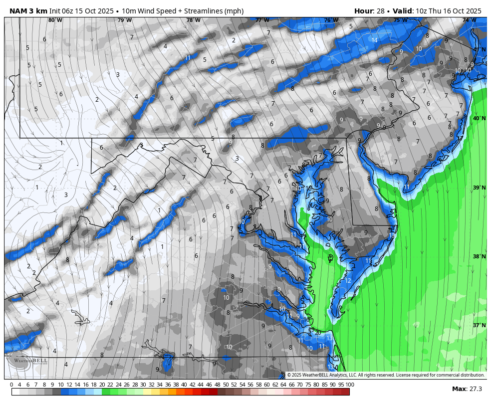 October 15 weather winds Thursday
