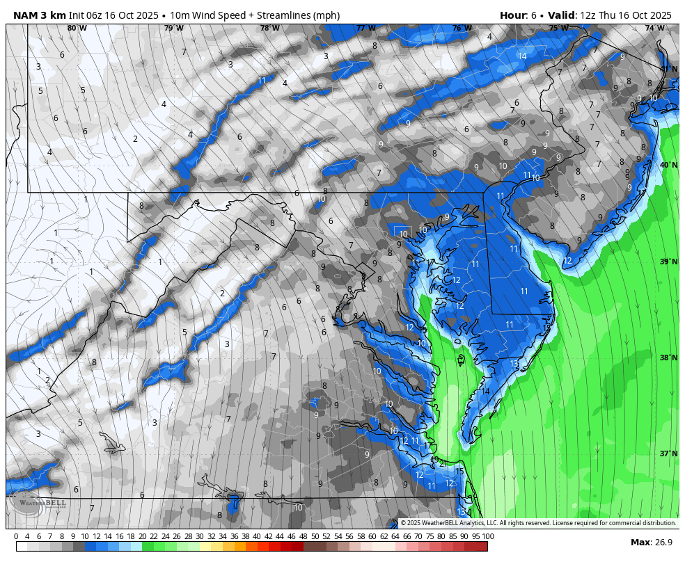 October 16 weather forecast wind Thursday