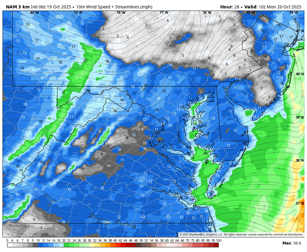 October 19 weather wind forecast Monday