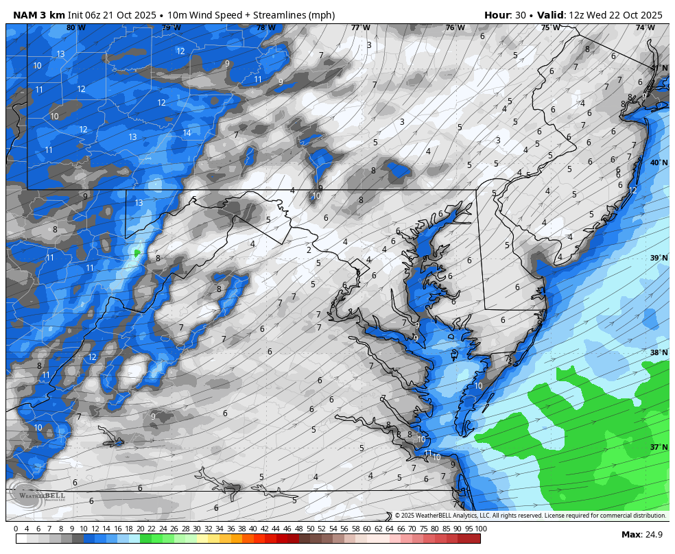 October 21 weather wind forecast Wednesday