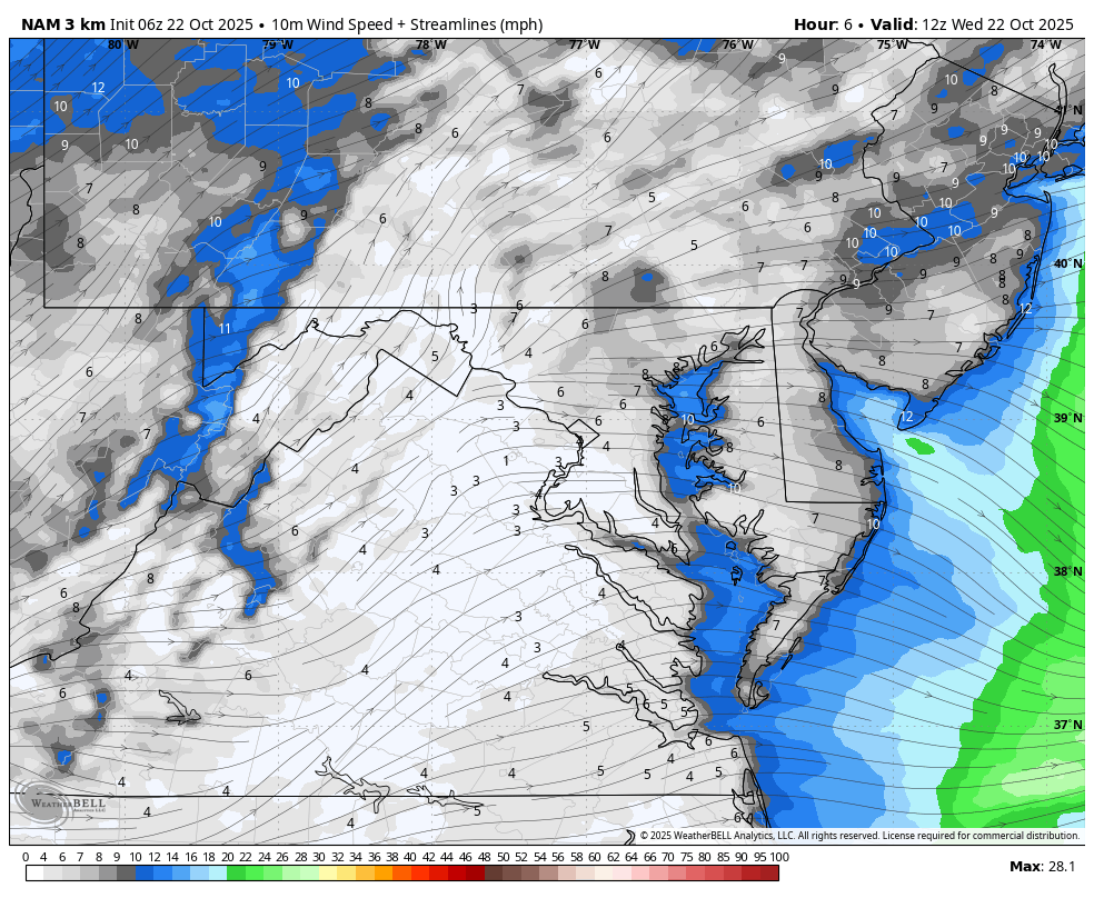 October 22 weather wind forecast