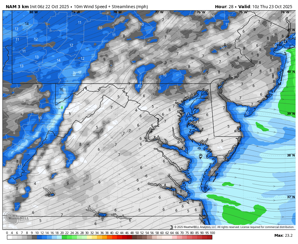 October 22 weather wind forecast Thursday