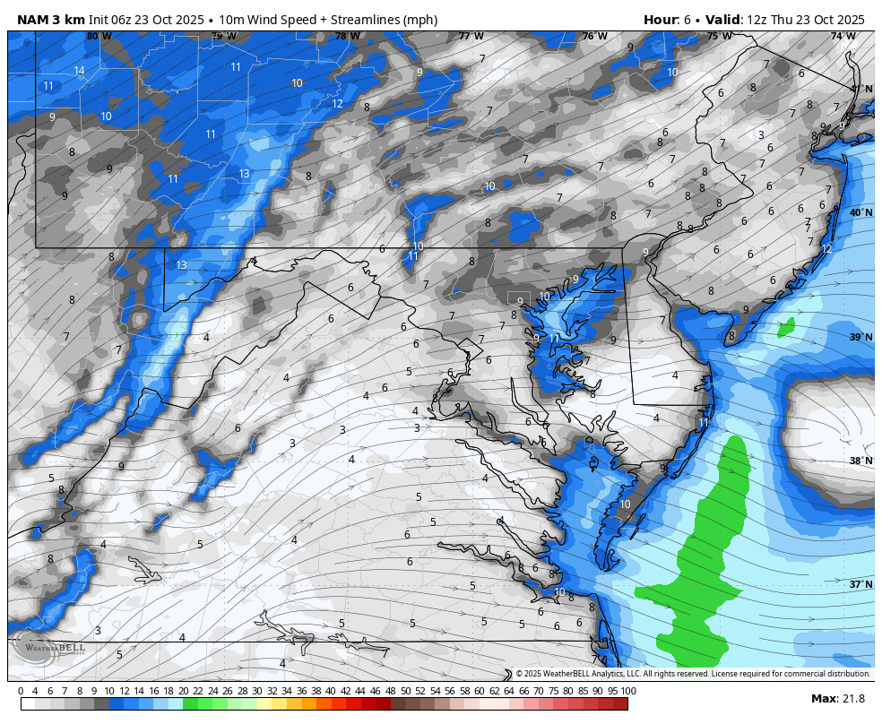 October 23 weather wind forecast Thursday