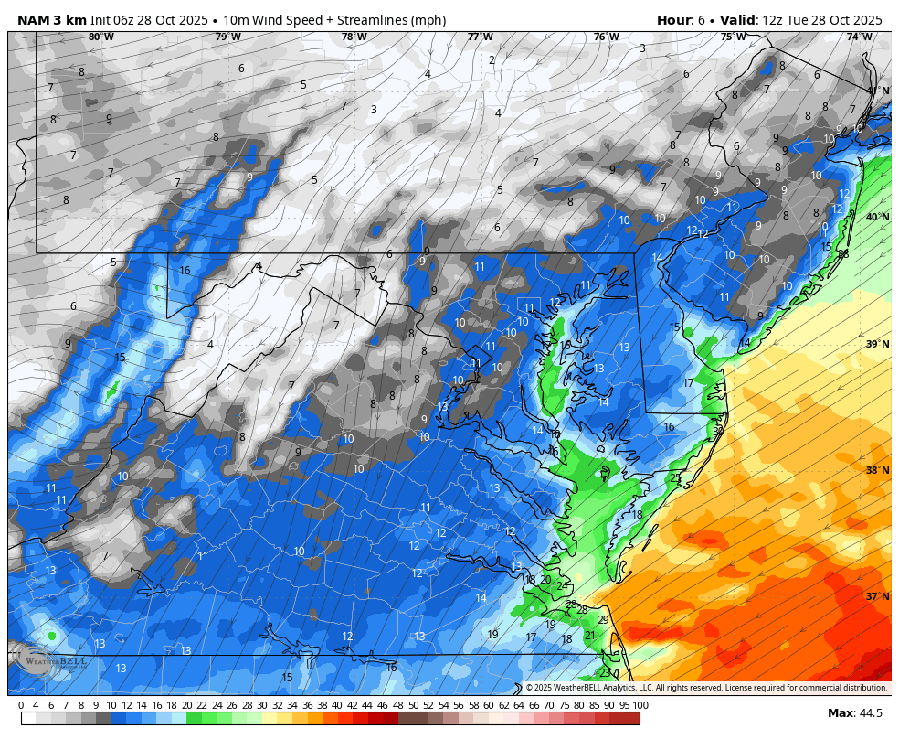 October 28 weather wind forecast Tuesday