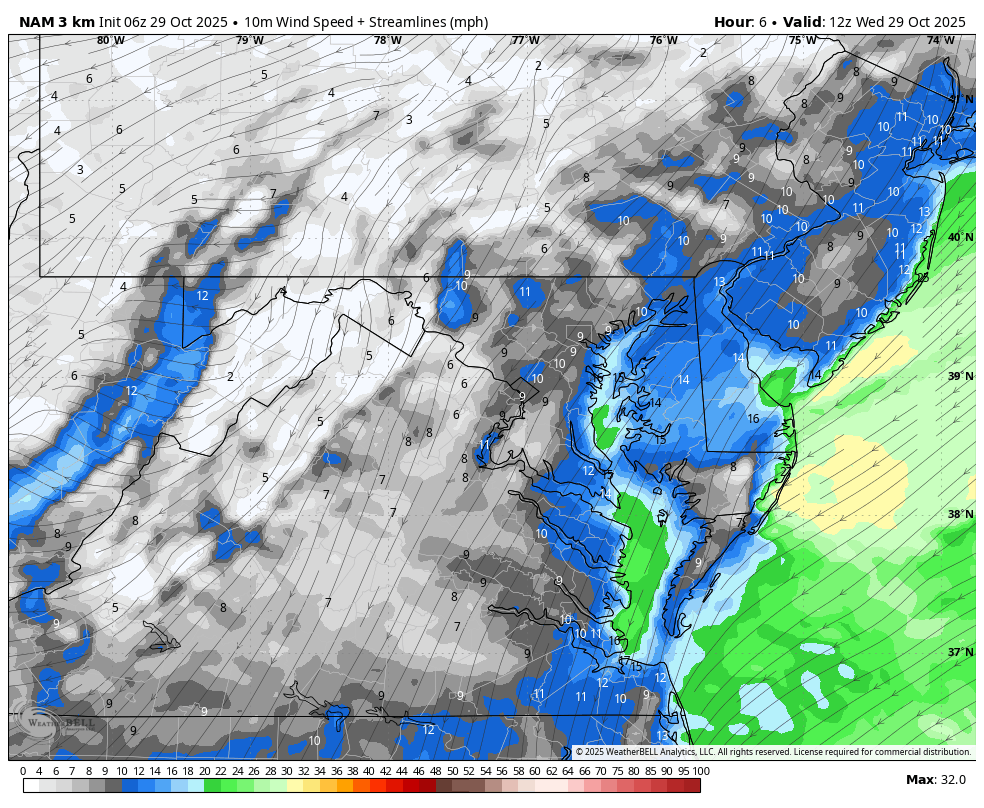 October 29 weather wind forecast Wednesday