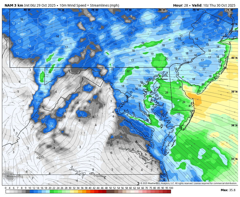 October 29 weather wind forecast Thursday