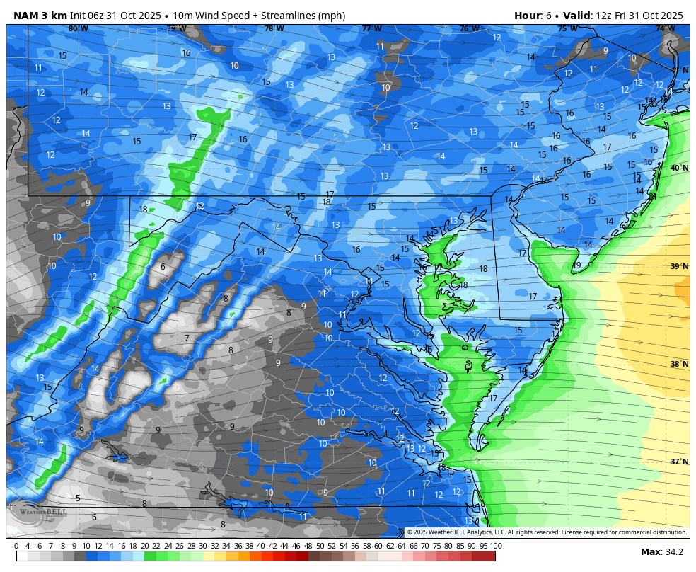 October 31 weather wind forecast Halloween Friday