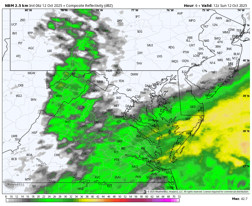October 12 weather rain radar forecast Sunday