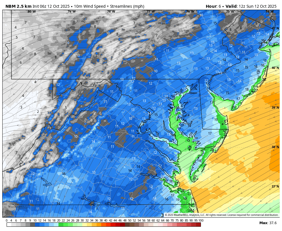October 12 weather wind forecast Sunday