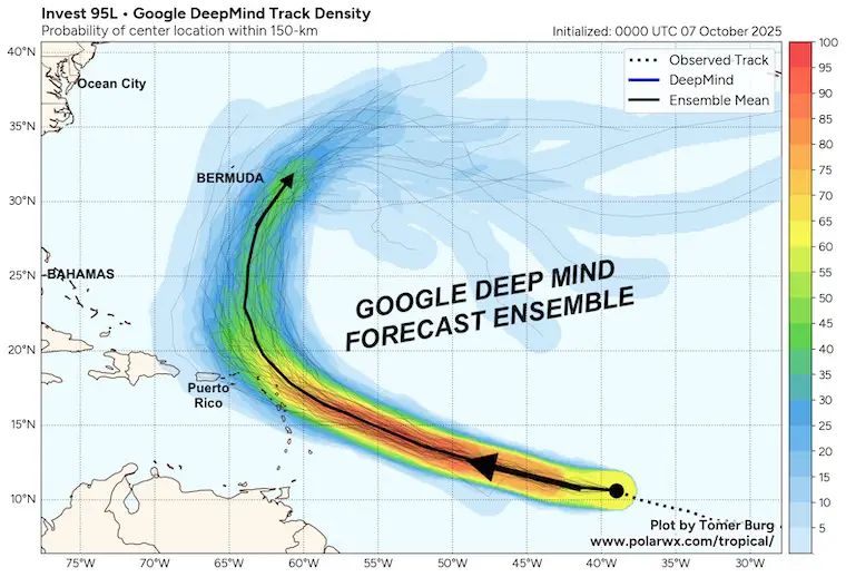 October 7 tropical weather Invest 95 Deep Mind forecast
