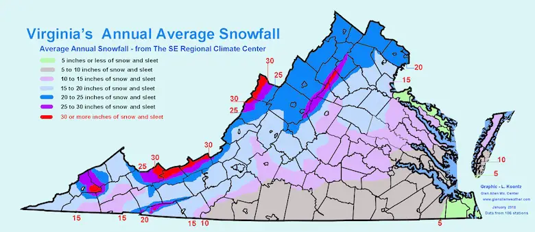 Average Snow Season Virginia Map