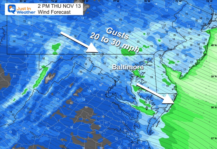 November 13 weather wind forecast Thursday afternoon