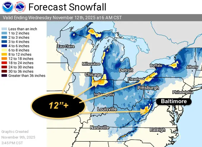 November 10 weather snow forecast Great Lakes