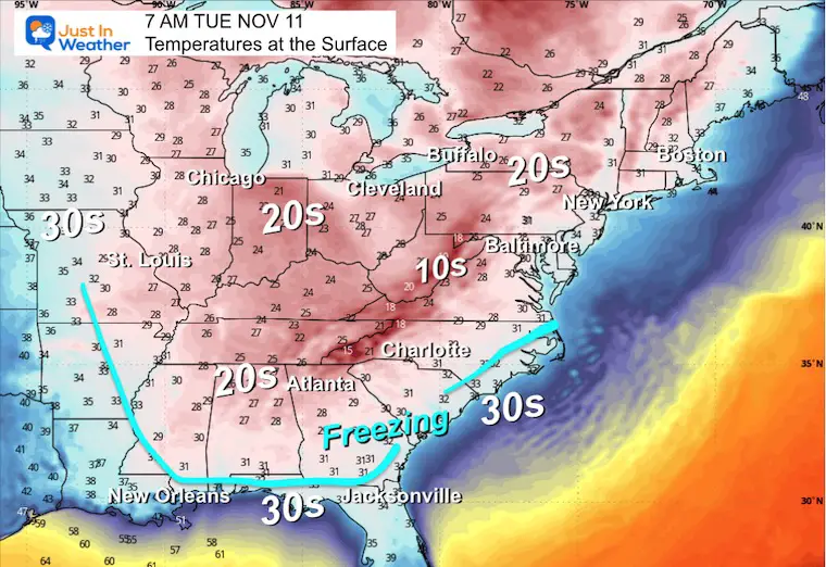 November 10 weather temperatures Tuesday morning