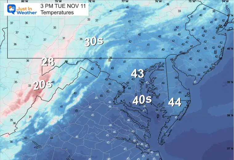 November 10 weather temperaturesTuesday afternoon
