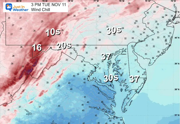 November 10 weather wind chill Tuesday afternoon