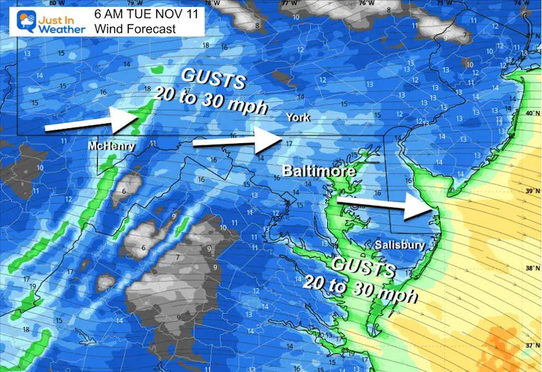 November 10 weather wind forecast Tuesday Morning