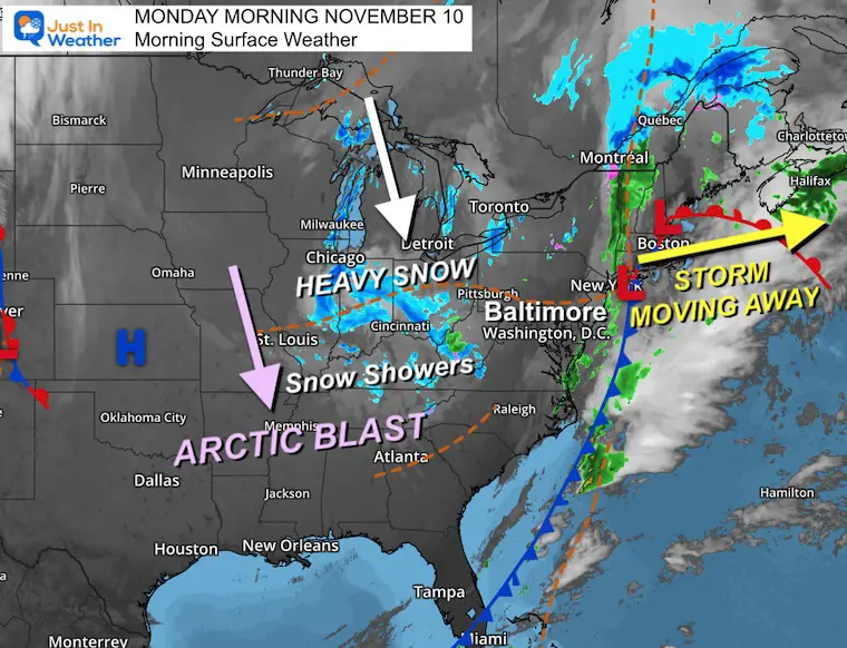November 10 weather Monday morning snow