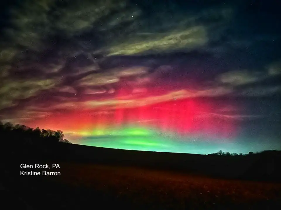 Northern Lights Aurora In Pennsylvania Tuesday night