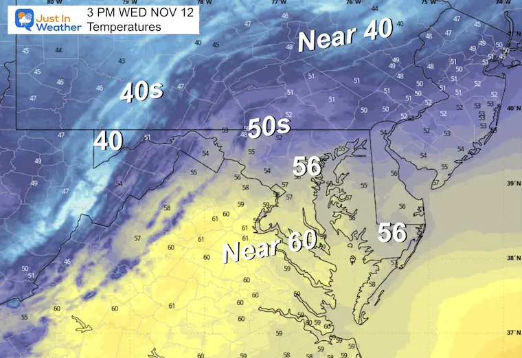 November 11 weather temperatures Wednesday afternoon