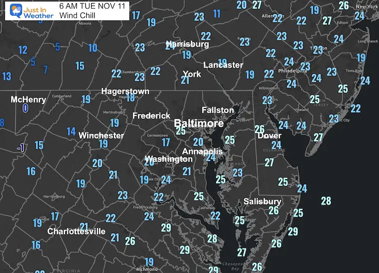 November 11 weather wind chill local Tuesday Morning Veterans Day