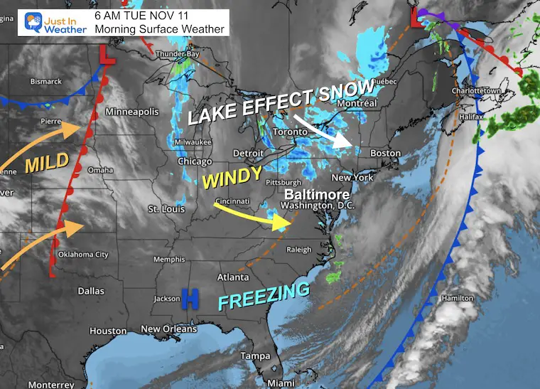 November 11 weather Tuesday Morning Veterans Day