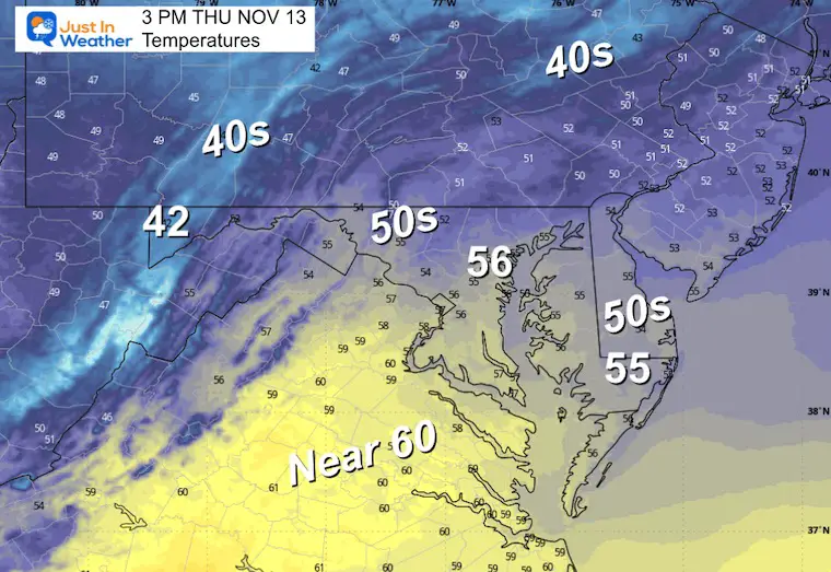 November 12 weather temperatures Thursday afternoon