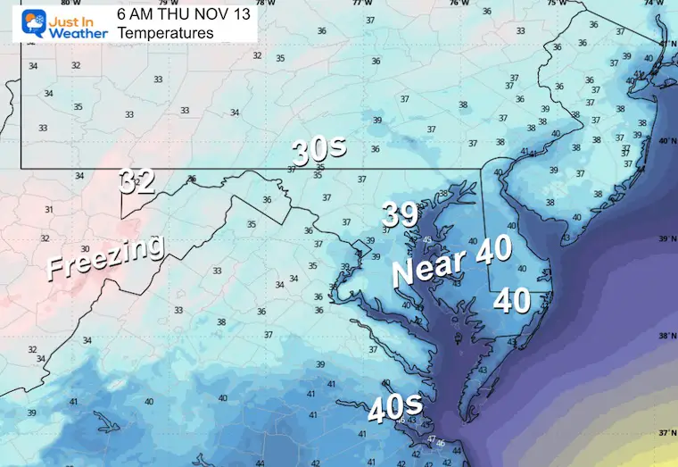 November 12 weather temperatures Thursday morning