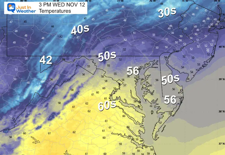 November 12 weather temperatures Wednesday afternoon