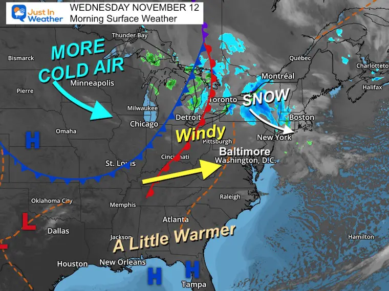 November 12 weather snow storm map Wednesday morning