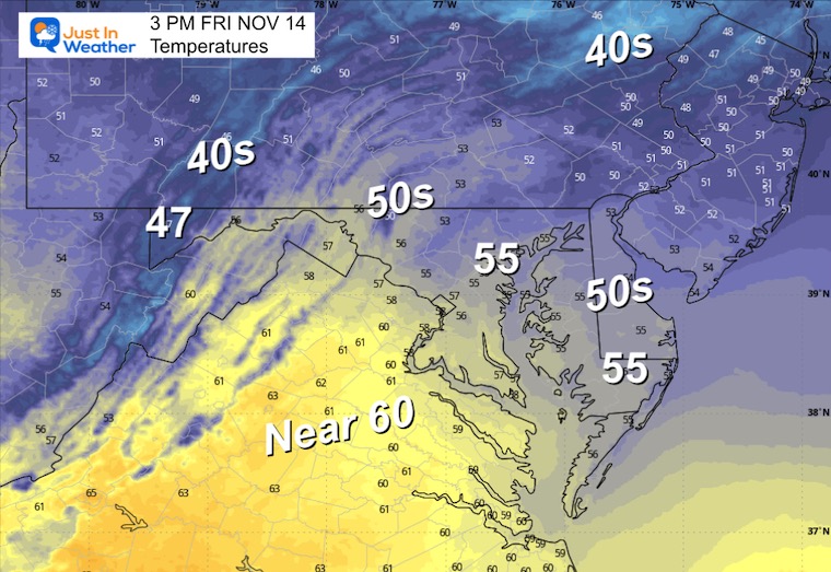 November 13 weather temperatures Friday afternoon