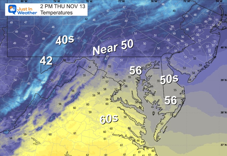 November 13 weather temperatures Thursday afternoon