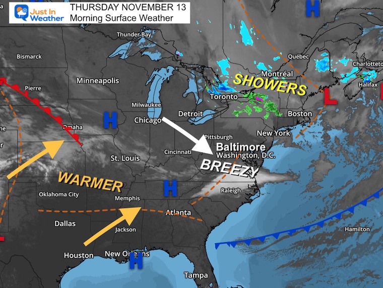 November 13 weather Thursday morning