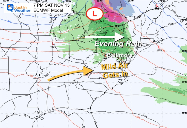 November 13 weather storm forecast Saturday night rain