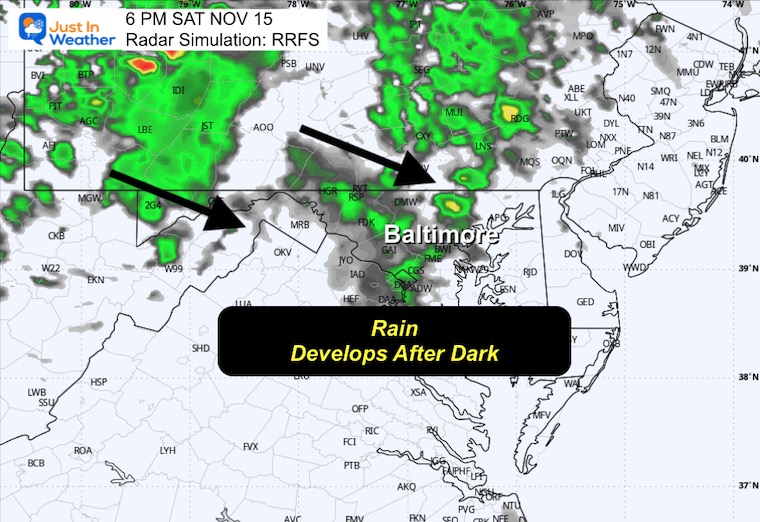 November 14 weather rain forecast Saturday evening