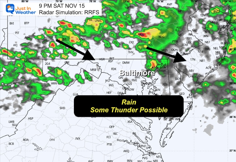 November 14 weather rain forecast Saturday night