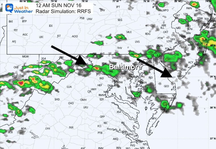 November 14 weather rain forecast midnight Sunday