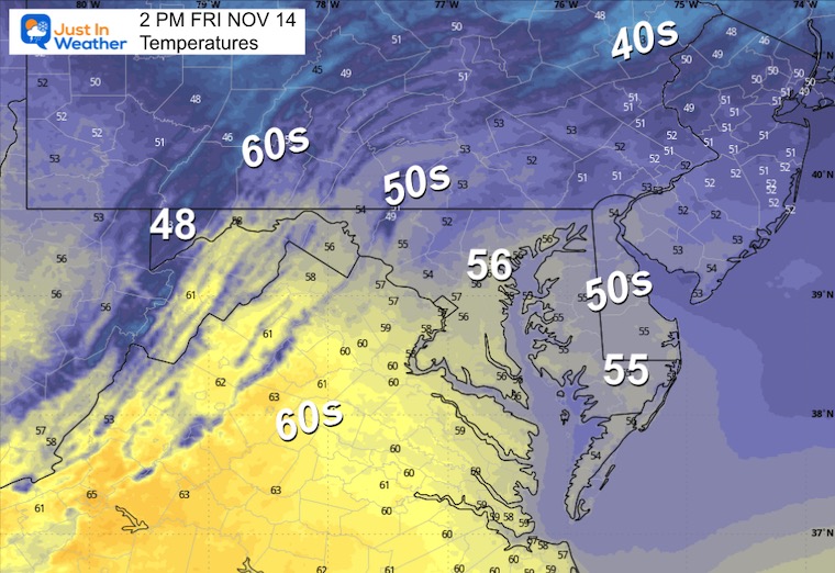 November 14 weather temperatures Friday afternoon