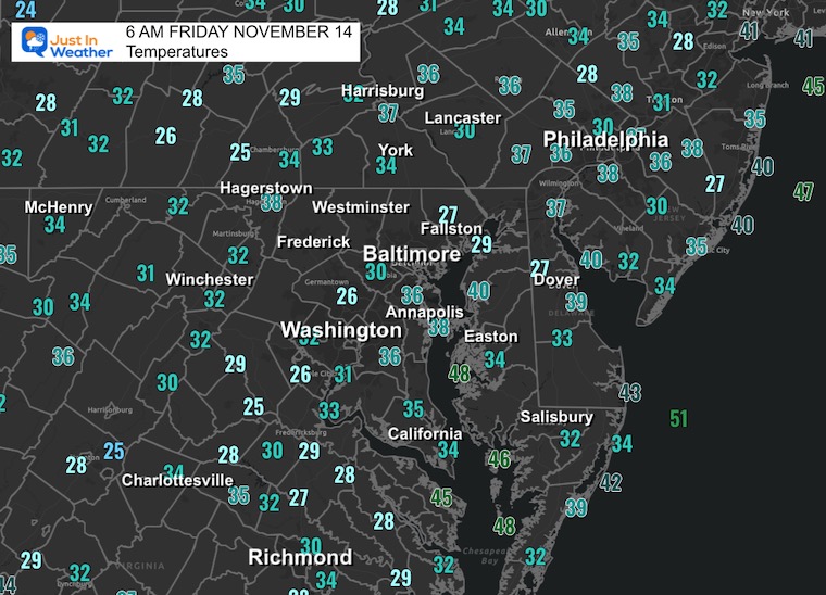 November 14 weather temperatures Friday morning