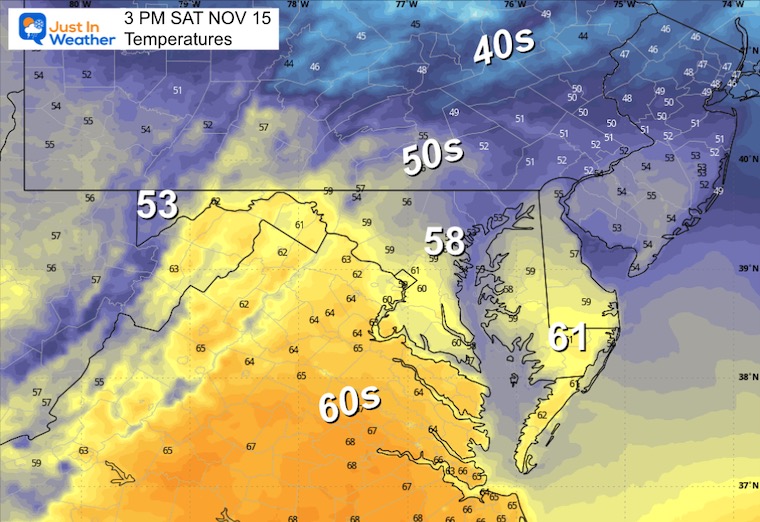 November 14 weather temperatures Saturday afternoon