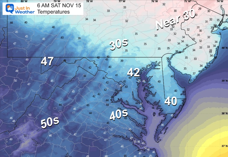 November 14 weather temperatures Saturday morning