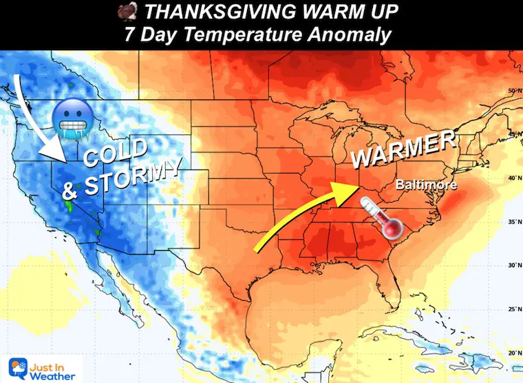 November 15 Thanksgiving Outlook Temperatures