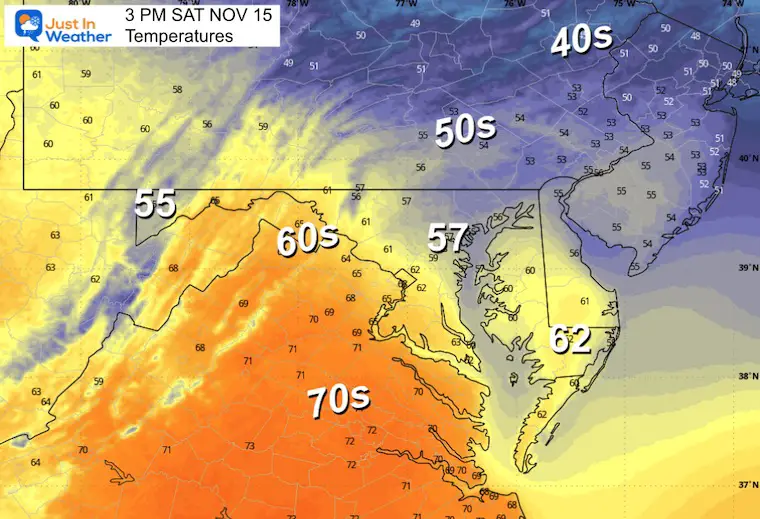 November 15 weather temperatures Saturday afternoon