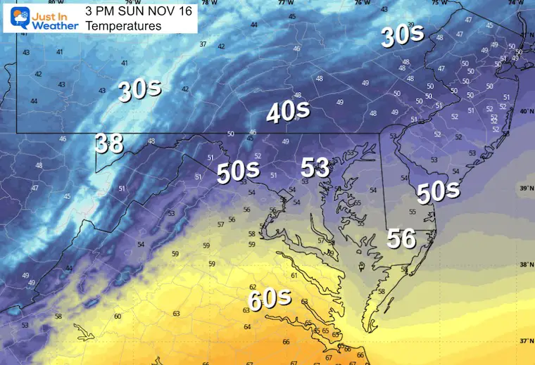 November 15 weather temperatures Sunday afternoon