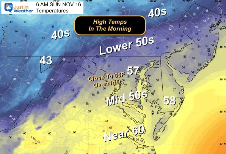 November 15 weather temperatures Sunday morning