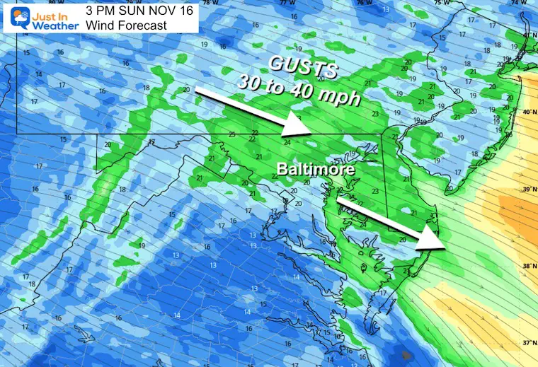 November 15 weather wind forecast Sunday afternoon