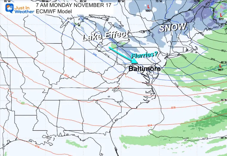 November 16 weather flurries Monday