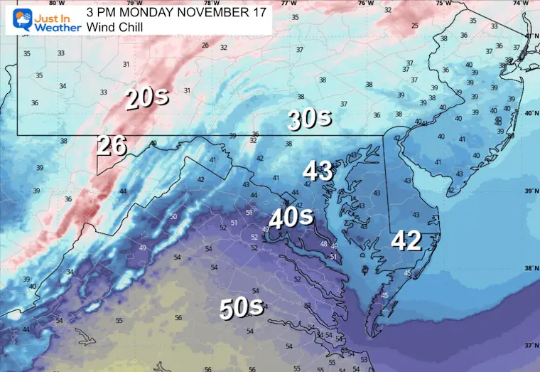 November 16 weather forecast wind chill Monday afternoon