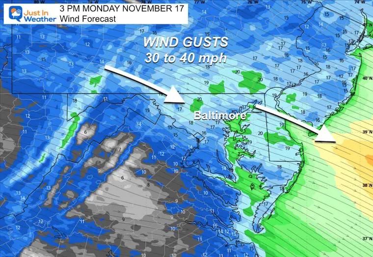 November 16 weather wind forecast Monday afternoon